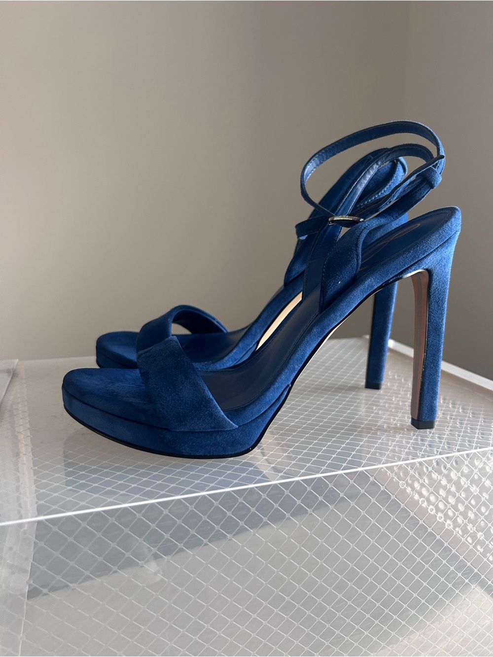 Sam Edelman Royal Blue Suede Platform Ankle-Strap Heels. 6.5